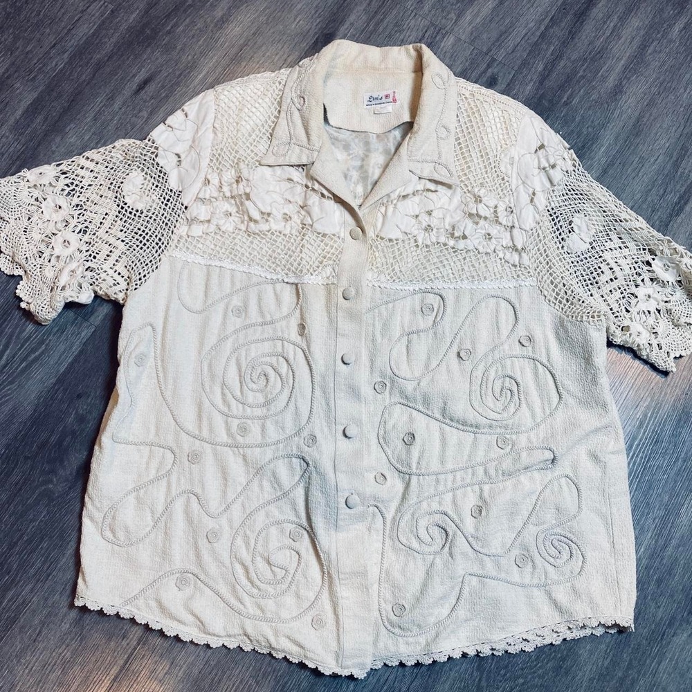 VTG‎ 100% silk LIMS button down Cream color XL Shanghai China